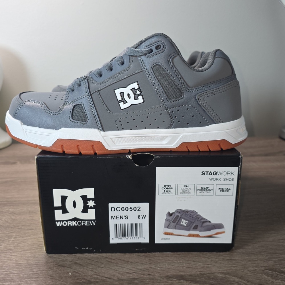 DC Mens Stagwork Composite Toe Work Shoes Grey White DC60502 Size 8W
